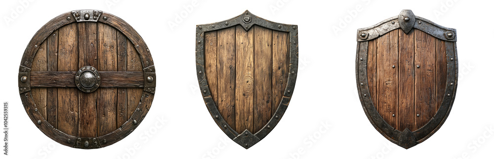 PNG Classic Wooden Shields for Fantasy and Adventure Scenes isolated on transparent background PNG Classic Wooden Shields for Fantasy and Adventure Scenes isolated on transparent background