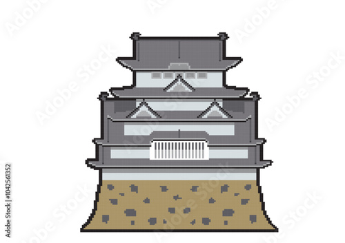姫路城、白鷺城のピクセルアートのイラスト　世界遺産、観光名所　白背景　ベクターデータ