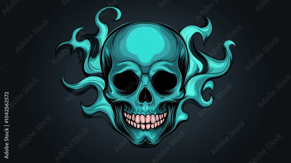 Fototapeta premium Haunting Skull with Mysterious Ethereal Flames in Dark Gothic Atmosphere