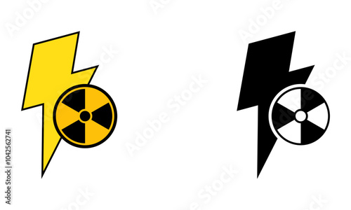 lightning bolt with radioactive symbol, illustration of nuclear energy icon vector