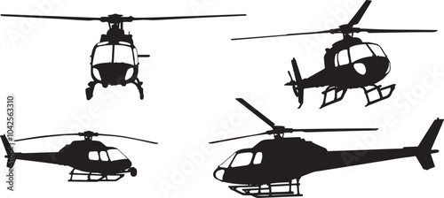 Vector Silhouette Collection: Clean and Bold Designs Set of Helicopters. Isolated on white