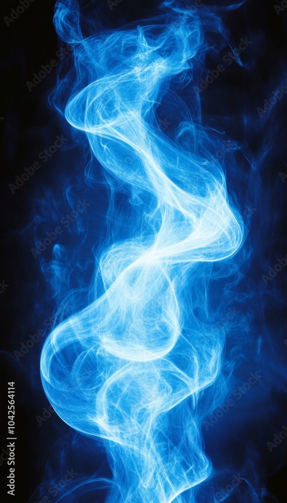 Obraz premium Abstract blue smoke swirls against a dark background.