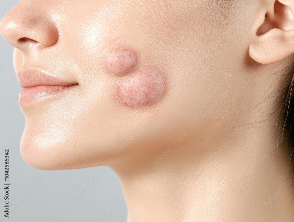 Close-up of a woman s face with severe cystic acne before, and smooth glowing skin after treatment, natural soft light Close-up of a woman s face with severe cystic acne before, and smooth glowing skin after treatment, natural soft light