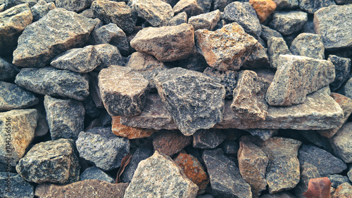 Pile of stones with effect filter,ballast stone texture for aesthetic background