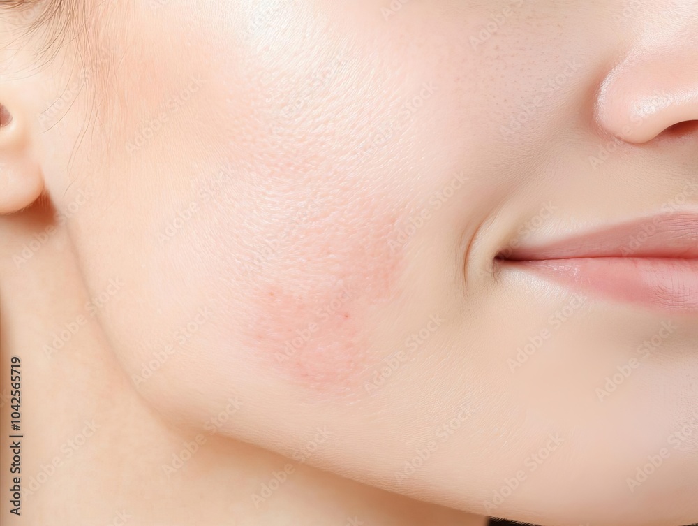 Close-up on a woman's cheek before and after acne treatment, showing dramatic improvement in skin tone and texture, natural light Close-up on a woman's cheek before and after acne treatment, showing dramatic improvement in skin tone and texture, natural light
