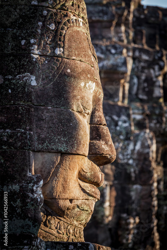 Ancient stone face of Bayon temple, Angkor, Cambodia