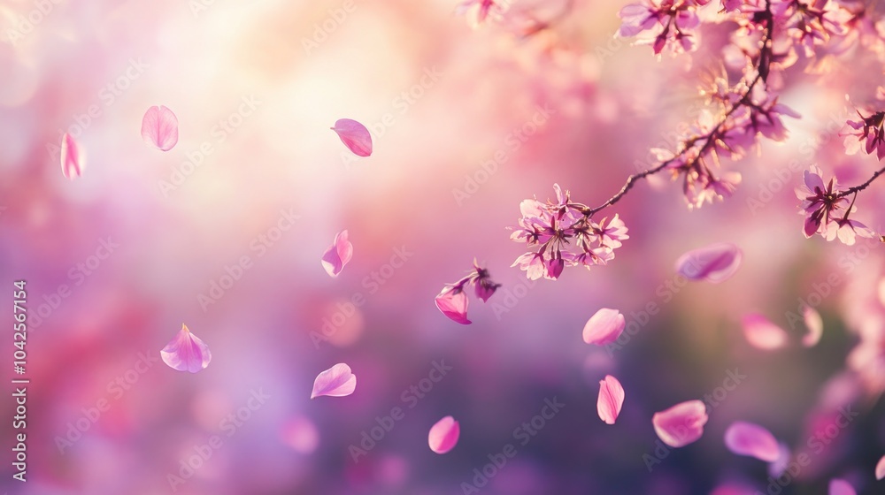A serene scene of pink flower petals drifting through a soft, dreamy background. A serene scene of pink flower petals drifting through a soft, dreamy background.