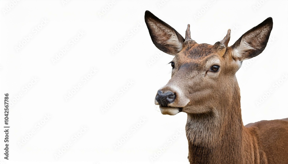 Portrait of a standing deer isolated on a transparent or white background, perfect for wildlife illustrations, educational materials, or nature-themed designs Portrait of a standing deer isolated on a transparent or white background, perfect for wildlife illustrations, educational materials, or nature-themed designs