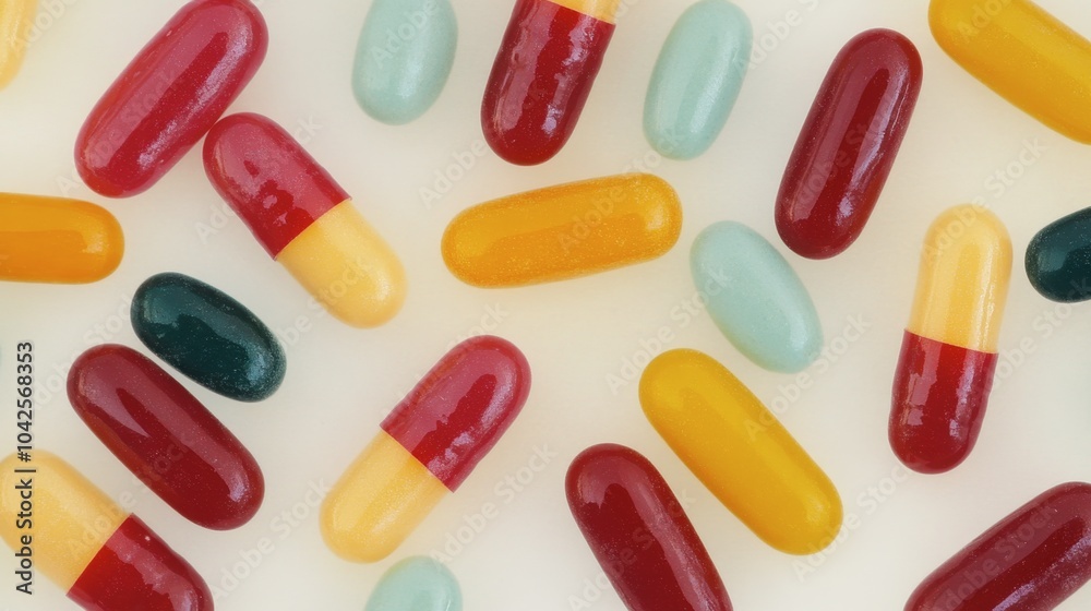 Vibrant Candy-Inspired Pill Array on a Light Background