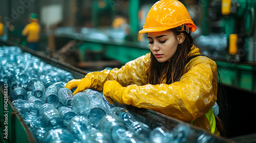 Worker sorting plastic bott...