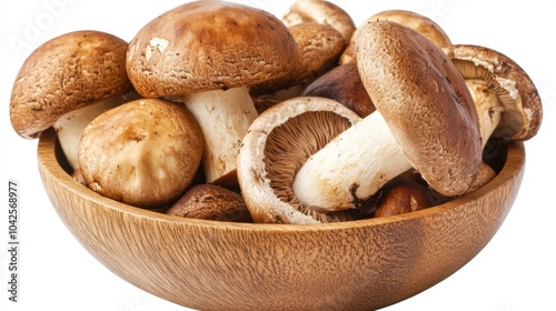 Fresh Porcini and Cep Mushrooms in Wooden Bowl