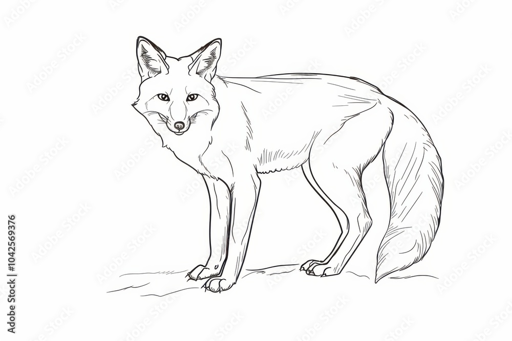 Obraz premium Sly fox outline in serene white ambiance with subtle hints of color