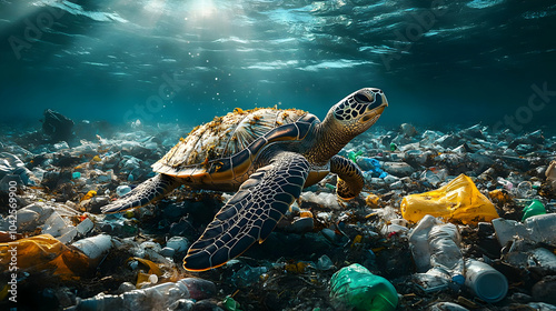 Sea turtle navigating throu...
