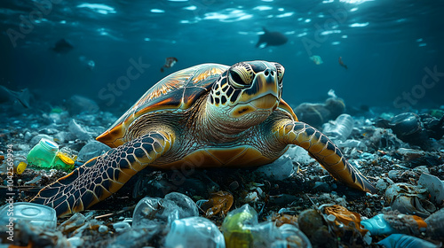 A sea turtle navigating thr...
