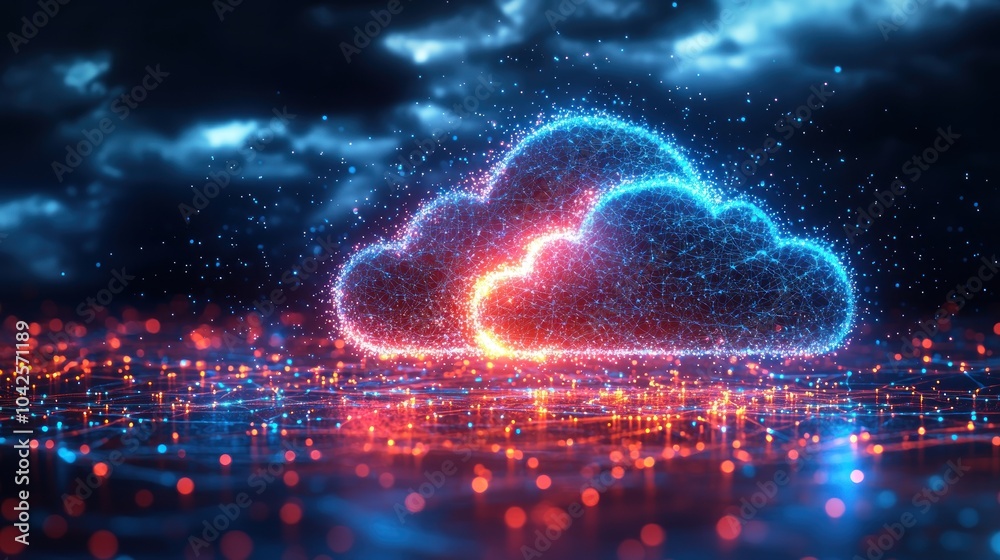 Glowing Cloud Shape Composed of Interconnected Particles Glowing Cloud Shape Composed of Interconnected Particles