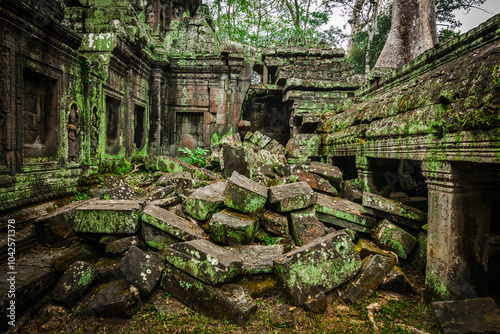 Ancient stone ruins of Ta Prohm temple, Angkor, Cambodia