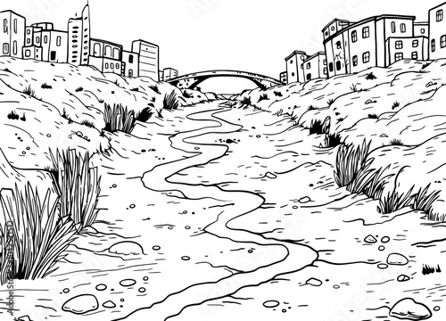 Dry river landscape illustration drawing