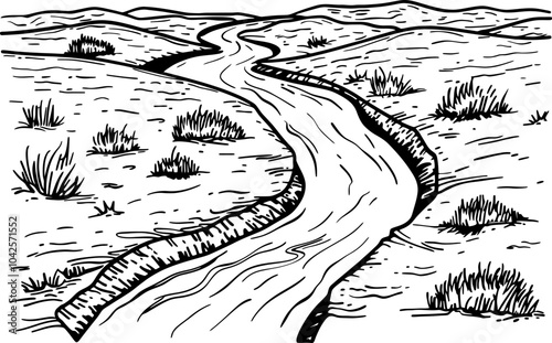 Dry river landscape illustration drawing