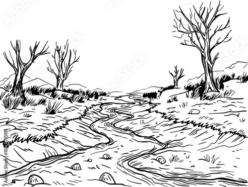 Dry river landscape illustration drawing