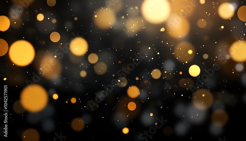 A vibrant background of golden bokeh lights against a dark backdrop, creating a festive and magical atmosphere.