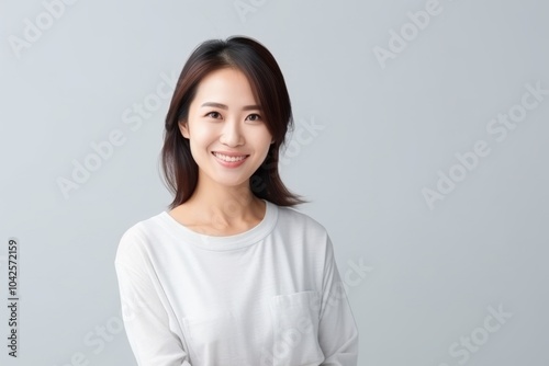 beauty woman smile to you and looking at camera isolated on white background, asian