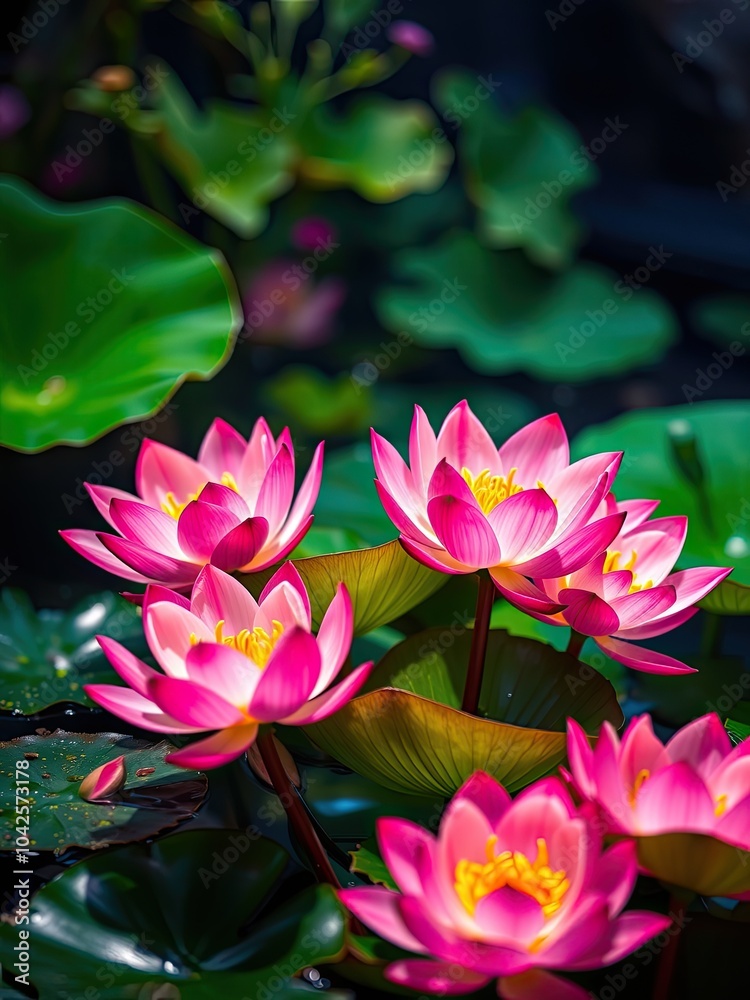 Lotus Flower, Colorful Lotus Blossoms in a Dreamy Night Garden Lotus Flower, Colorful Lotus Blossoms in a Dreamy Night Garden