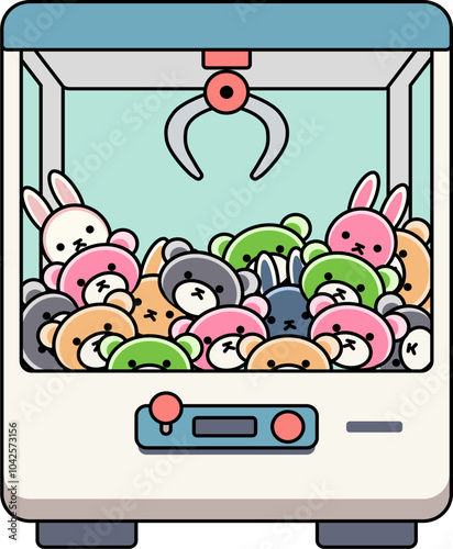 인형뽑기 기계,토끼인형, 곰인형, 다양한 색상을 가진 인형을 코인을 넣고 뽑을 수 있는 놀이 기계