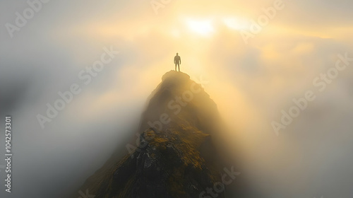 A lone figure stands atop a...