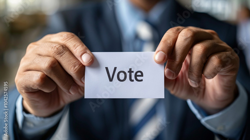 Person Holding Vote Card in Professional Setting