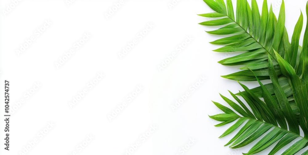 Fototapeta premium A collection of green palm leaves arranged on a white background for decorative purposes.