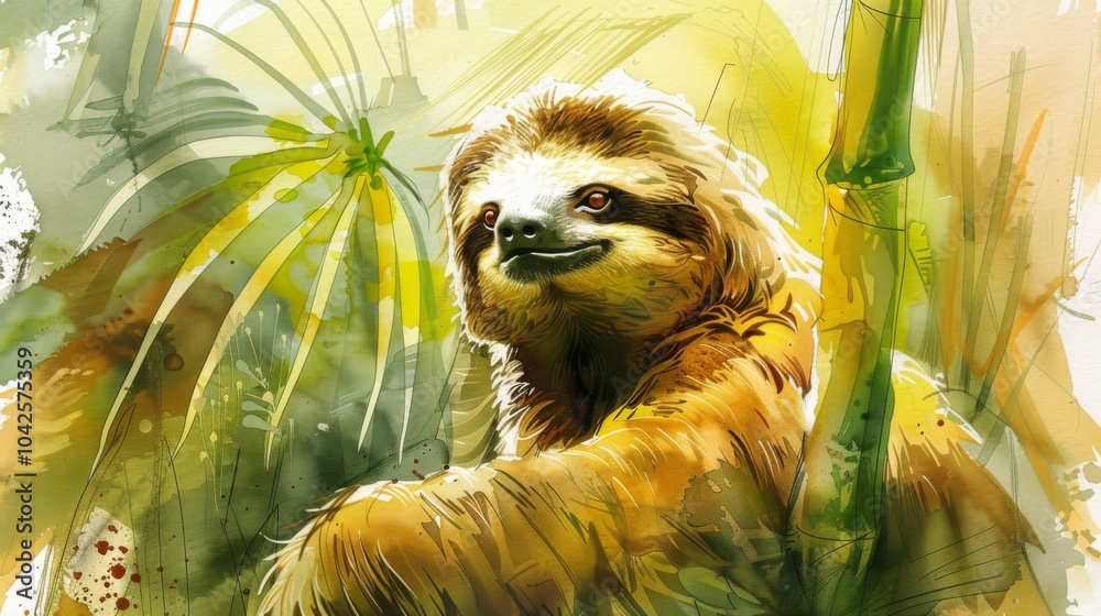 Obraz premium Cheerful Sloth in a Lush Jungle Setting
