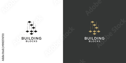 full collor building blocks logo design premium vector