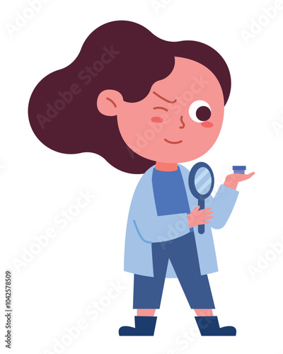 scientist girl with magnifier