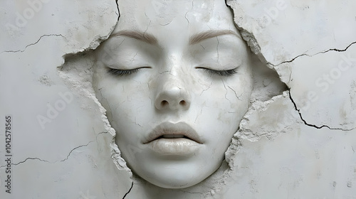 A sculpted face emerging fr...