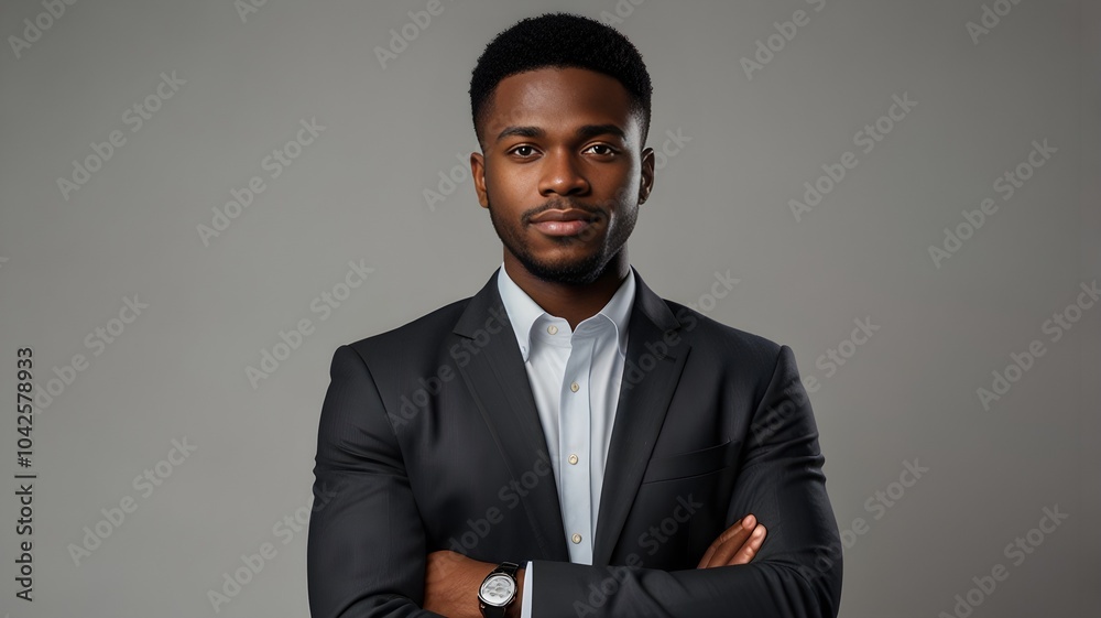 Young handsome black man with crossed arms looking at camera Young handsome black man with crossed arms looking at camera