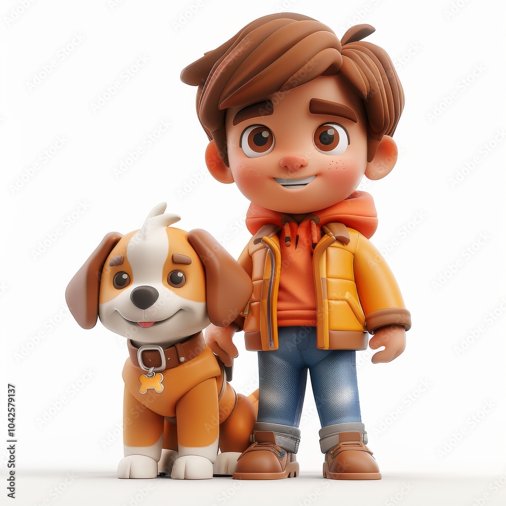 Fototapeta premium Cartoon Character Playing with Adorable Dog