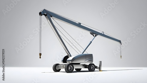 A sleek modern building crane stands isolated