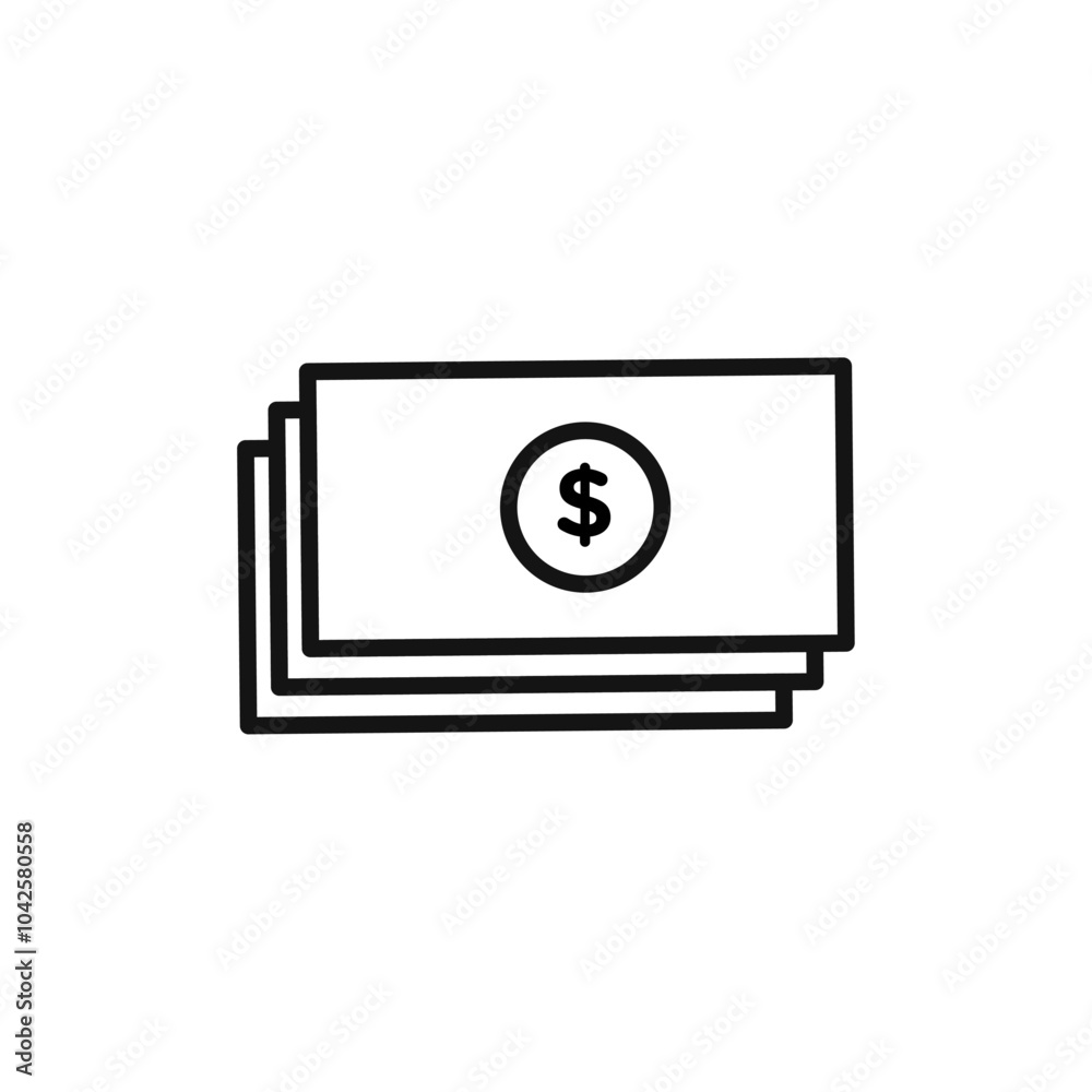 Cash icon Flat art illustration in outline Cash icon Flat art illustration in outline