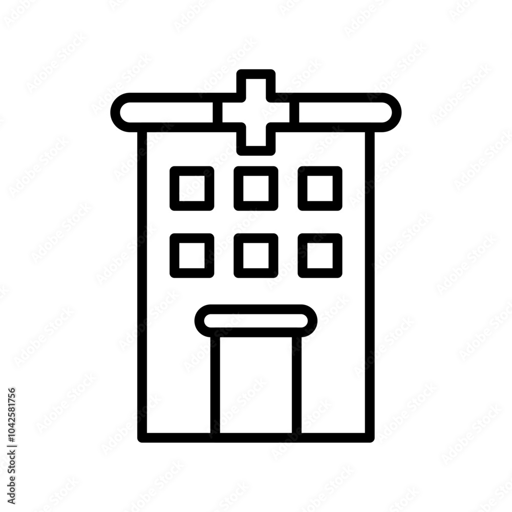 Hospital Icon Flat art illustration in outline Hospital Icon Flat art illustration in outline