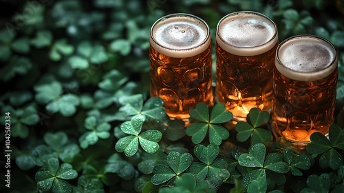 Three glasses of beer on a ...