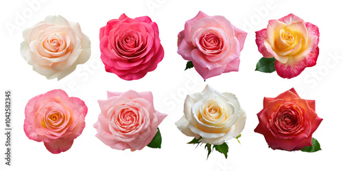 Varied Roses in Soft Colors for Floral Design, PNG collection, set bundle, isolate on transparent or white background