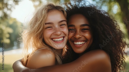 Optimistic cheery young women multiracial friends.