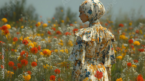 Woman in floral dress and h...
