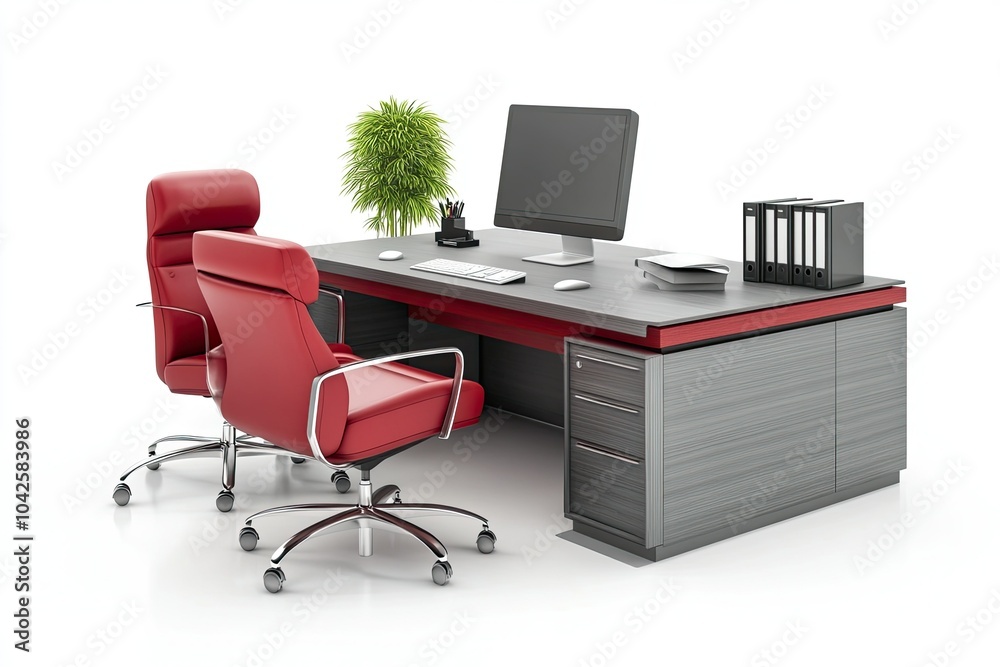 modern stylish red and grey office furniture set on white background modern stylish red and grey office furniture set on white background
