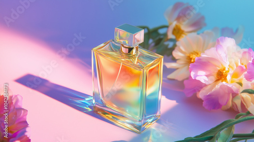 Iridescent Perfume Bottle: Pastel Glow and Floral Charm