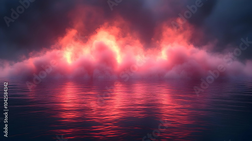 Red Sky and Water Reflection 3D Illustration