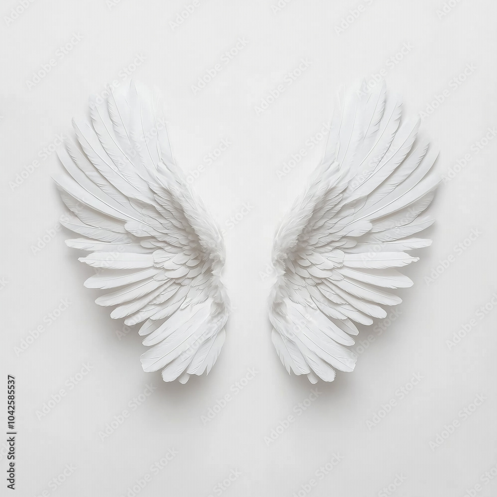 Obraz premium Fluffy and Angel and Devil Wings on Plain Background