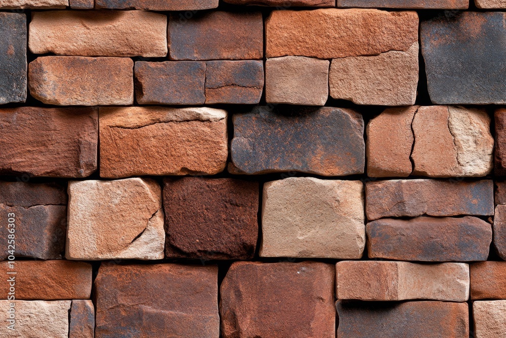 Fototapeta premium Seamless brick wall texture, showing aged red and brown bricks with natural cracks and wear
