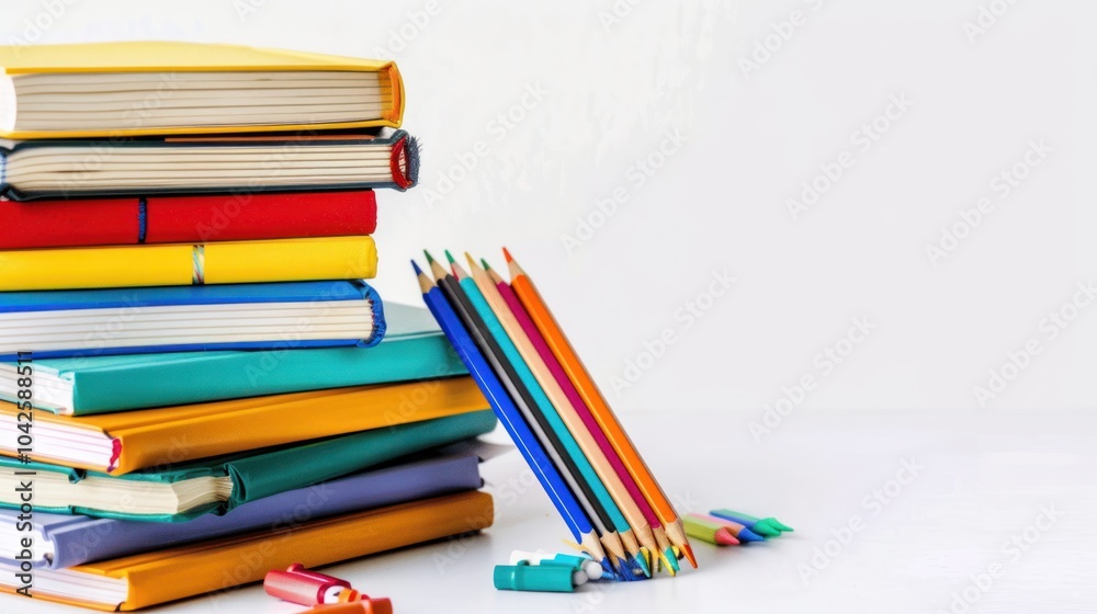 Colorful Stack of Books and Pencils Colorful Stack of Books and Pencils