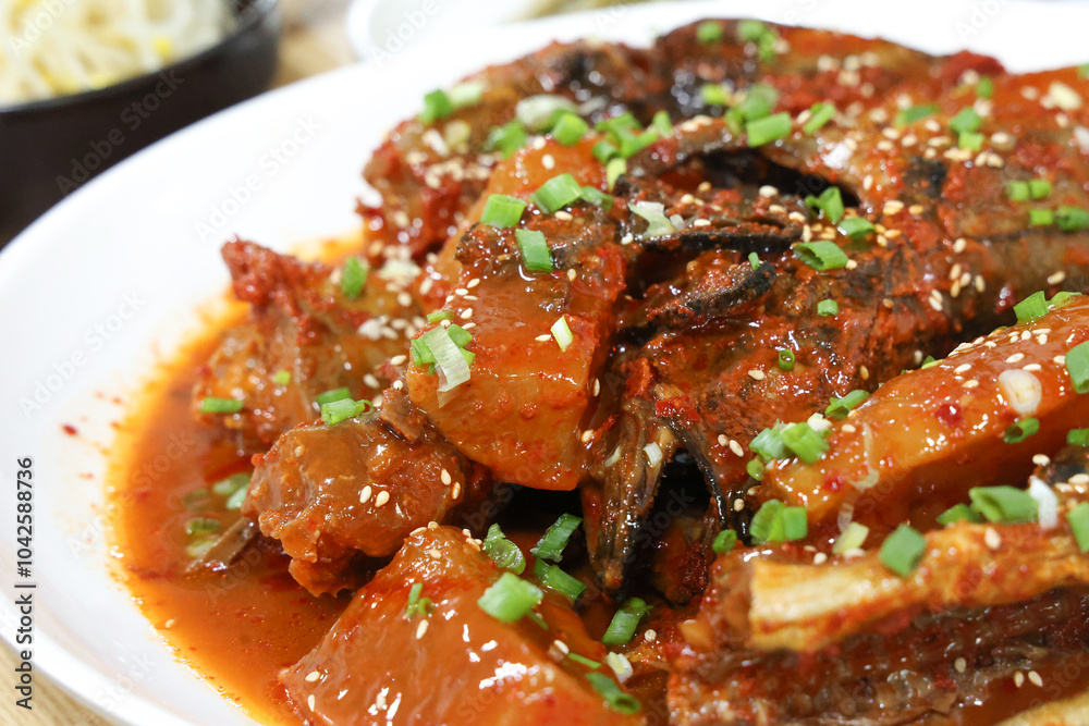 Korea food. Braised Half dried Pollack Korea food. Braised Half dried Pollack
